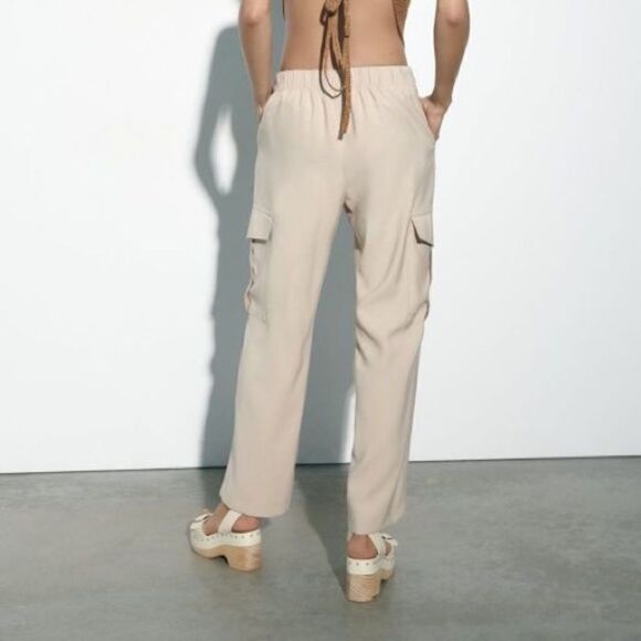 Zara Cargo Straight Pants New Light Camel - Picture 7 of 11
